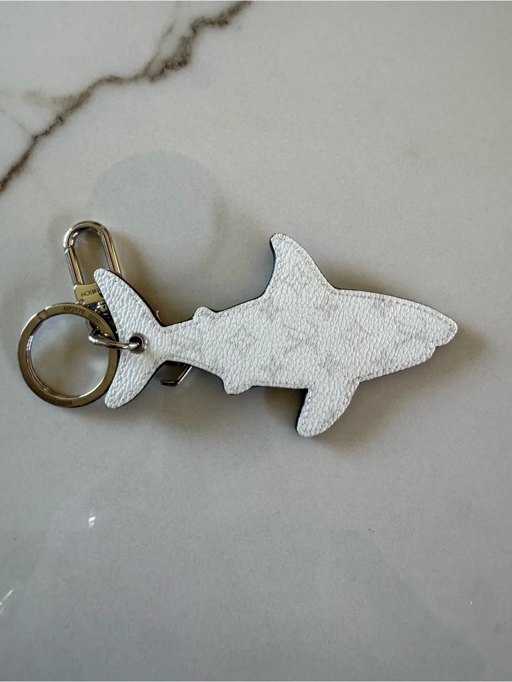 Louis Vuitton Navy and White Shark Key Charm with Silver Hardware